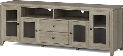 SIMPLIHOME Cosmopolitan SOLID WOOD Universal TV Media Stand, 72 inch Wide, Contemporary, Living Room Entertainment Center with Storage, for Flat Screen TVs up to 80 inches in Distressed Grey - LeafyLoom