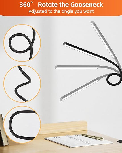 Desk Lamp with Clamp, Stepless Dimming Desk Lamps for Home Office Adjustable Desk Lamp Eye Caring Desk Light Office Lamp with USB Adapter for Working Drawing Sewing (Black) - LeafyLoom