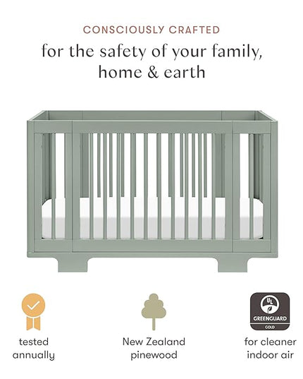 Babyletto Yuzu Convertible All-Stages Bassinet, Midi, Full-Size Crib in Light Sage, Greenguard Gold Certified, Portable & Adjustable with Conversion Kits and Pads Included - LeafyLoom
