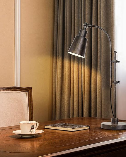 Metal Desk Lamp Rustic Task Lamp Black Adjustable, Industrial Style Lamp with On/Off Switch, Vintage Work Lamp, Reading Lamp for Bedroom, Study Room &Office, ETL Certificate. (Black01-3S) - LeafyLoom