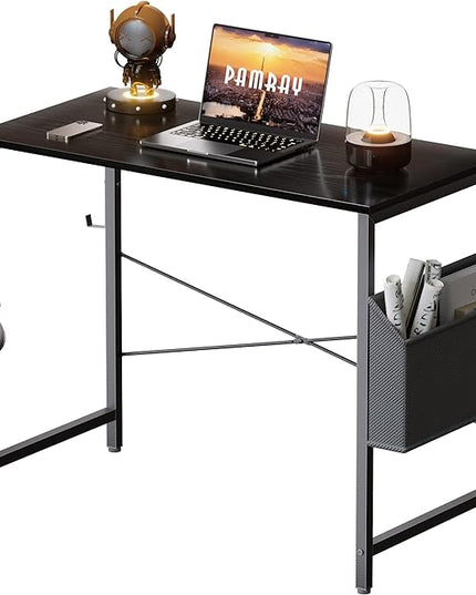 Pamray 32 Inch Computer Desk Small Spaces Desk with Storage Bag for Bedroom Writing and Home Office Work Small Study Desk Table Blcak - LeafyLoom