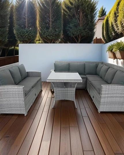 5 Pieces Outdoor Rattan Patio Furniture Sectional, Seater Conversation Set with 3 Storage Under Seat Wicker + Dark Cushion for Backyard, Deck, Poolside, Zl-Grey - LeafyLoom