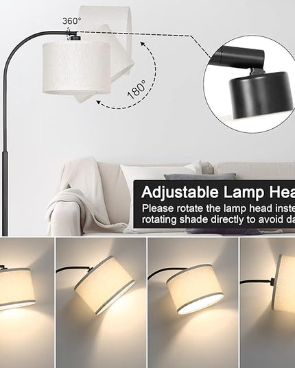 Boncoo Modern Floor Lamp for Living Room, Arc Floor Lamp with Adjustable Hanging Shade, Black Arched Light with Dimmable Pedal Switch for Bedroom Study Room Office, 9W 3000K LED Bulb Included - LeafyLoom