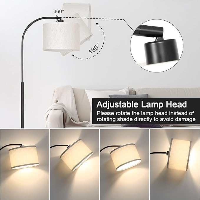 Boncoo Modern Floor Lamp for Living Room, Arc Floor Lamp with Adjustable Hanging Shade, Black Arched Light with Dimmable Pedal Switch for Bedroom Study Room Office, 9W 3000K LED Bulb Included - LeafyLoom