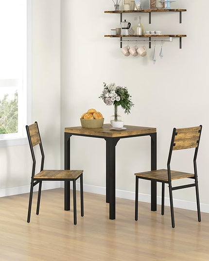HOMCOM 3 Piece Dining Table Set for 2, Modern Kitchen Table and Chairs, Dining Room Set for Breakfast Nook, Small Space, Apartment, Space Saving, Rustic Brown - LeafyLoom