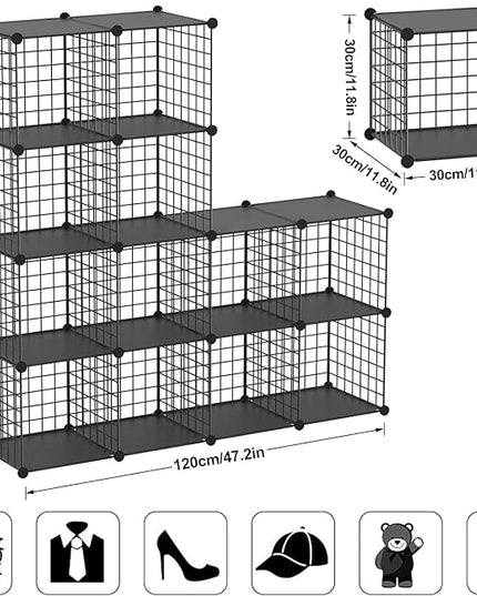 TUMUCUTE Wire Cube Storage Organizer, 12-Cube Metal Storage Shelves Bookshelf, Stackable Modular Closet Organizer for Bedroom Living Room, Office,Storage Shelves - LeafyLoom