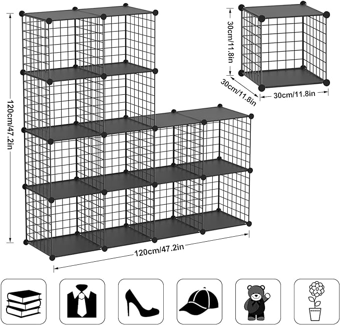 TUMUCUTE Wire Cube Storage Organizer, 12-Cube Metal Storage Shelves Bookshelf, Stackable Modular Closet Organizer for Bedroom Living Room, Office,Storage Shelves - LeafyLoom