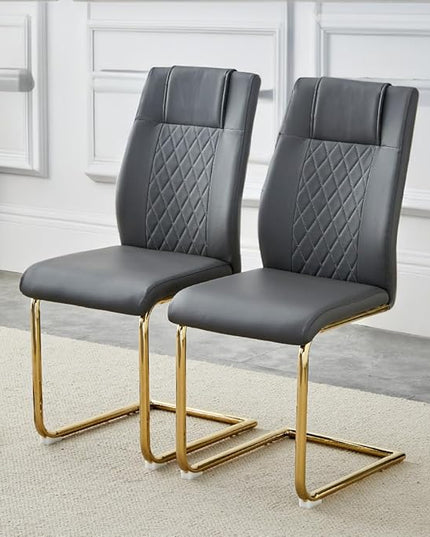 NicBex Dining Chairs Set of 6 Modern Faux Leather High Back Dining Room Kitchen Chairs with Golden Metal Legs,Side Chairs for Dining Room, Kitchen,Living Room, and Restaurants,Dark Gray - LeafyLoom