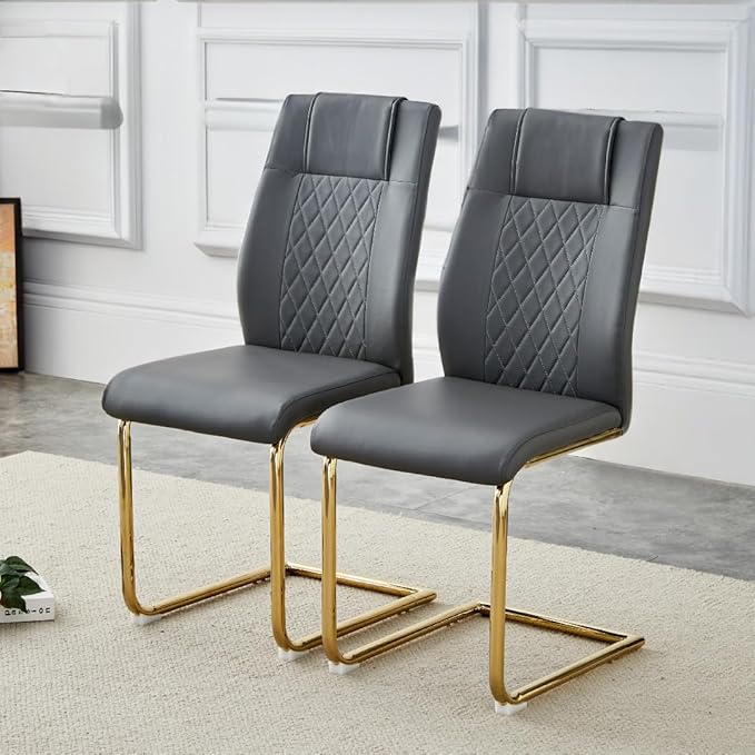 NicBex Dining Chairs Set of 6 Modern Faux Leather High Back Dining Room Kitchen Chairs with Golden Metal Legs,Side Chairs for Dining Room, Kitchen,Living Room, and Restaurants,Dark Gray - LeafyLoom