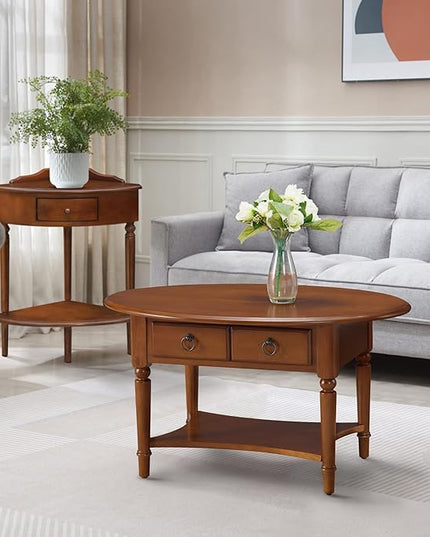 Leick Coastal Oval Coffee Table with Shelf, Pecan - LeafyLoom