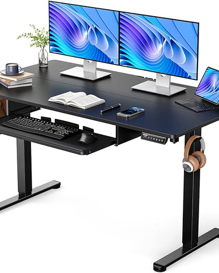 ErGear Electric Standing Desk with Keyboard Tray, 55x28 Inches Adjustable Height Sit Stand Up Desk, Home Office Desk Computer Workstation, Black - LeafyLoom