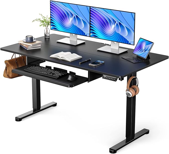 ErGear Electric Standing Desk with Keyboard Tray, 55x28 Inches Adjustable Height Sit Stand Up Desk, Home Office Desk Computer Workstation, Black - LeafyLoom