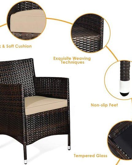Goplus 4-Piece Rattan Patio Set, Outdoor/Indoor Wicker Conversation Set for Pool, Backyard, Lawn, Wicker Chairs and Sofa with Soft Cushion, Rattan Furniture with Tempered Glass Coffee Table - LeafyLoom