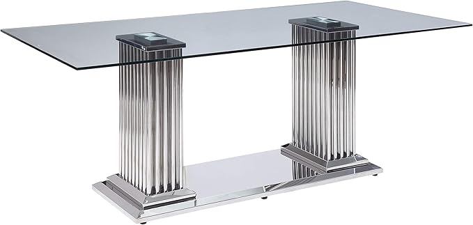 NicBex Dining Table Contemporary Kitchen Table Farmhouse Rustic Dining Table in Stainless Steel & Clear Glass Rectangular Dining Table, Easy Assembly, Clear + Silver - LeafyLoom