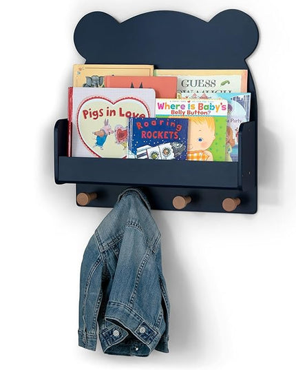 Delta Children babyGap Graham 4-in-1 Convertible Crib with Storage Drawer + Brannan Bear Bookcase with Bins + Brannan Bear Wall Shelf with 4 Hooks, Navy/Light Blue (Bundle) - LeafyLoom