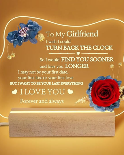 Yamonic Valentines Day Gifts for Her, Handmade Acrylic Plaque with Eternal Real Rose, Night Light with Preserved Rose Romantic Gifts for Girlfriend Wife Women (to My Girlfriend) - LeafyLoom