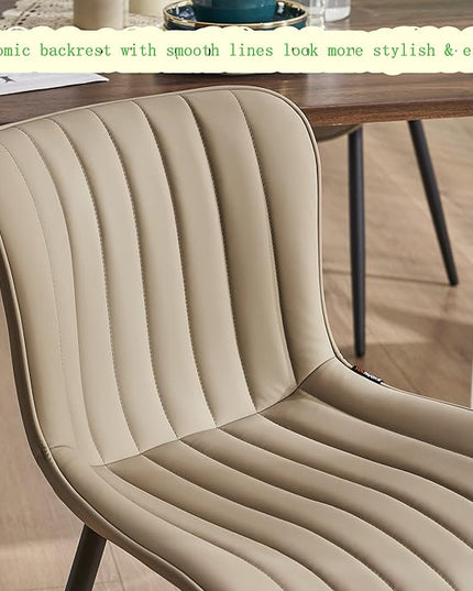 YOUNUOKE Khaki Dining Chairs Set of 2 Upholstered Mid Century Modern Kitchen Chairs Armless Faux Leather Side Chair with Padded Back Metal Legs for Living Room Bedrooms - LeafyLoom