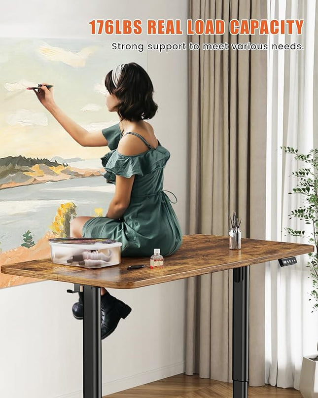 Electric Standing Desk Adjustable Height Stand Up Desk, 55" x 24" Sit Stand Desk, Low Noise Home Office Desk, Computer Desk with Splice Board, Child Lock & Memory Function, Rustic Brown - LeafyLoom