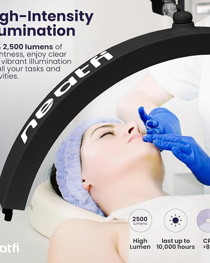 Neatfi Half Moon LED Table Lamp for Estheticians, Nail Tech, and Cosmetician for Nail Art, Facial, Waxing, Threading and Tattoo (with Clamp, Black) - LeafyLoom