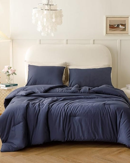 ROSGONIA Navy Blue Comforter Set Queen, 3pcs (1 Boho Blue Comforter & 2 Pillowcases) All Season Soft Bedding Lightweight Bedspread Blanket Quilt - LeafyLoom