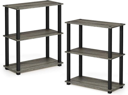 Furinno Turn-S-Tube 3-Tier Compact Multipurpose Shelf 2-Pack French Oak Grey/Black - LeafyLoom