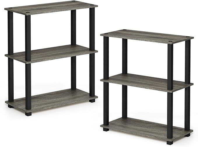 Furinno Turn-S-Tube 3-Tier Compact Multipurpose Shelf 2-Pack French Oak Grey/Black - LeafyLoom