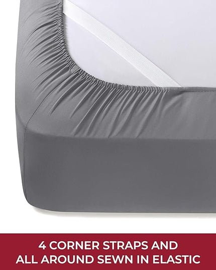 Mellanni RV Short Queen Sheets - 4 PC Iconic Collection Bedding Sheets & Pillowcases - Hotel Luxury, Extra Soft, Cooling Bed Sheets - Deep Pocket up to 10 inch (RV/Short Queen, Gray) - LeafyLoom