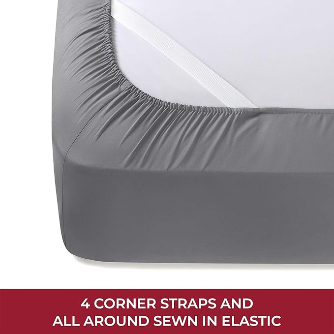 Mellanni RV Short Queen Sheets - 4 PC Iconic Collection Bedding Sheets & Pillowcases - Hotel Luxury, Extra Soft, Cooling Bed Sheets - Deep Pocket up to 10 inch (RV/Short Queen, Gray) - LeafyLoom