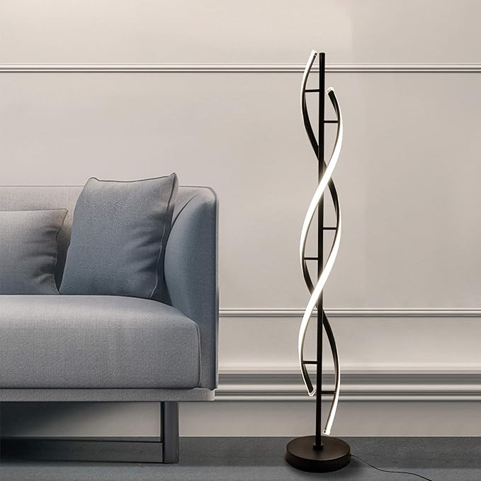 Modern Floor lamp 53 in,LCiWZ 35W Night Light Dimming Standing Lamp,Corner Spiral Floor Lamp with Remote Control,Eye-Caring Reading Light Very Suitable Black. - LeafyLoom