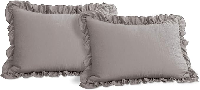 Lush Decor Reyna Ruffle Comforter Set - 3 Piece Cozy Ruffled Bedding Set - Timeless Elegance and Comfort for Bedroom - King, Gray - LeafyLoom