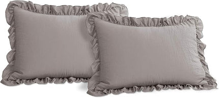 Lush Decor Reyna Ruffle Comforter Set - 3 Piece Cozy Ruffled Bedding Set - Timeless Elegance and Comfort for Dorm Room - Full/ Queen, Gray - LeafyLoom
