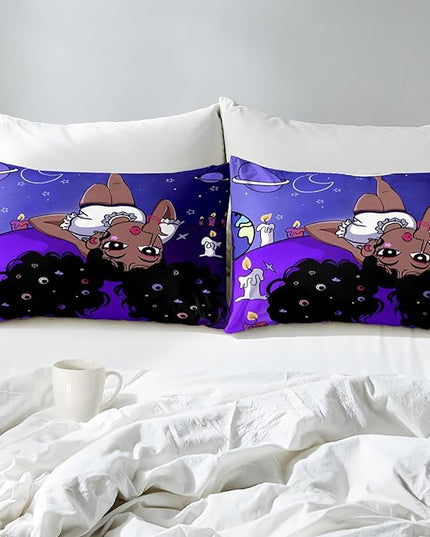 Black Girl Full Size Comforter Set for Girls, African American Girls Bedding Sets Full Girls Bedroom Decor Purple Princess Bed Set Kids Comforter Sets with 1 Comforter +2 Pillowcase - LeafyLoom