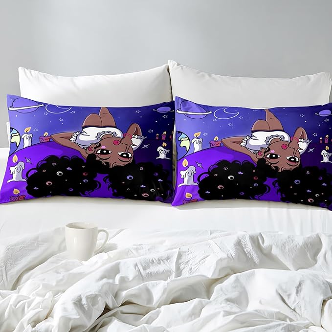 Black Girl Full Size Comforter Set for Girls, African American Girls Bedding Sets Full Girls Bedroom Decor Purple Princess Bed Set Kids Comforter Sets with 1 Comforter +2 Pillowcase - LeafyLoom