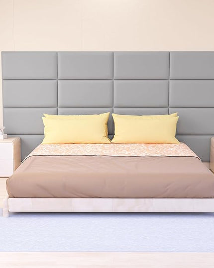 Peel and Stick Headboard for Twin and king in Grey Headboard panels for wall, 3D Anti-Collision Wall Panel, Self-Adhesive Bedroom/Living Room Upholstered Wall Panel (4 Panels/11.8" x 23.6") - LeafyLoom