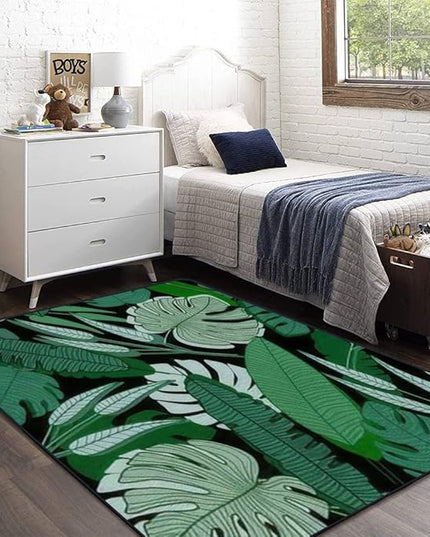Soft Kids Play Area Rugs 3D Home Jungle Palm Leaf Seamless Ttropical Palm Leaves Design for Printing Plush Rugs Non Slip Shaggy Carpets for Kids' Bedroom Classroom Playroom Nursery Décor - LeafyLoom