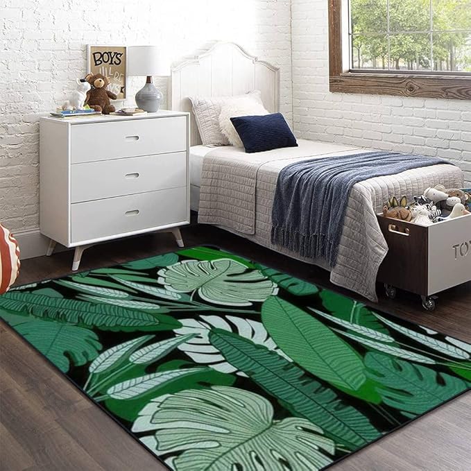 Soft Kids Play Area Rugs 3D Home Jungle Palm Leaf Seamless Ttropical Palm Leaves Design for Printing Plush Rugs Non Slip Shaggy Carpets for Kids' Bedroom Classroom Playroom Nursery Décor - LeafyLoom
