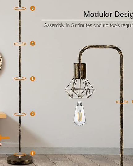 BoostArea Industrial Standing Lamp with 6W LED Bulb,E26 Socket,On/Off Footswitch,Whole Metal,Modern Floor Lamp for Bedroom,Office, Living Room,Rustic,Vintage,Farmhouse - LeafyLoom