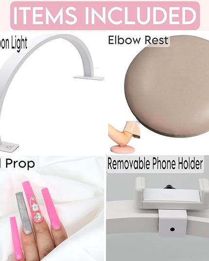 Half Moon Light for Nail Desk-4pcs Set-Half Moon Light-Half Moon Light for Esthetician-Half Moon Lamp for Nails-Nail Lamp for Desk-Nail Desk Light-BONUS Phone Holder,Nail Prop & Elbow Rest - LeafyLoom