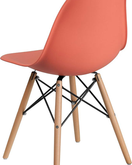 Flash Furniture Elon Series Peach Plastic Chair with Wooden Legs - LeafyLoom