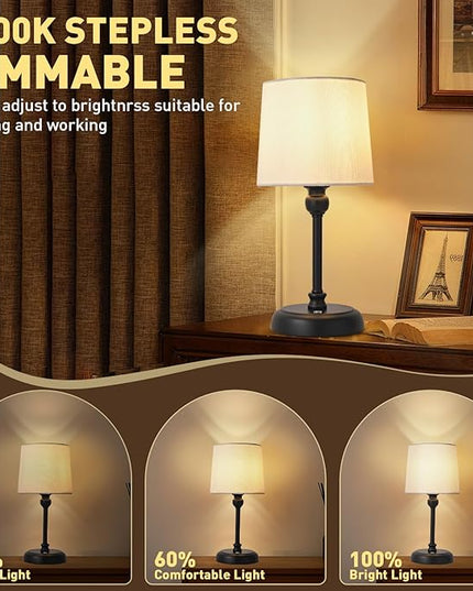 Cordless LED Table Lamp, 6000mAh Rechargeable Bedside Night Lamp for Bedroom, Portable Touch Stepless Dimmable Battery Operated Lamp, Ambient Light for Patio Restaurant(Black S) - LeafyLoom