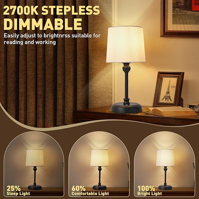 Cordless LED Table Lamp, 6000mAh Rechargeable Bedside Night Lamp for Bedroom, Portable Touch Stepless Dimmable Battery Operated Lamp, Ambient Light for Patio Restaurant(Black S) - LeafyLoom