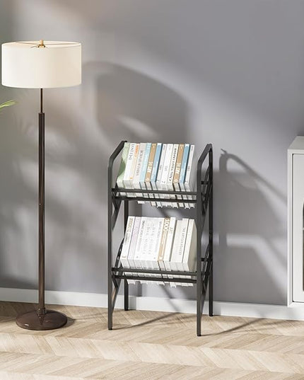 Bookshelf Storage Shelf Bookcase Freestanding Storage Stand Book Organizer for Living Room, Bedroom, Kitchen, Rust Resistance,Easy Assembly Multi-Functional Organizer (2 Tiers, Black) - LeafyLoom