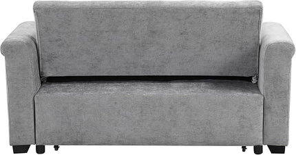 3 in 1 Oversized Convertible Loveseat Sleeper Sofa Bed,Contemporary Channel Tufted Love Seats Sofabed W/Pull Out Sleep Couch,Thicker Cushions and Padded Armrests for Living Room, 61", Grey-368 - LeafyLoom