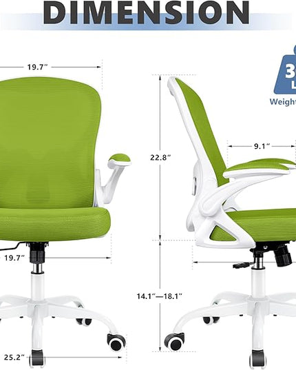 Office Chair Desk Chair, Ergonomic Mesh Computer Chair Home Office Desk Chairs, Swivel Task Chair Mid Back Breathable Rolling Chair with Adjustable Lumbar Support Flip Up Armrest (Green) - LeafyLoom