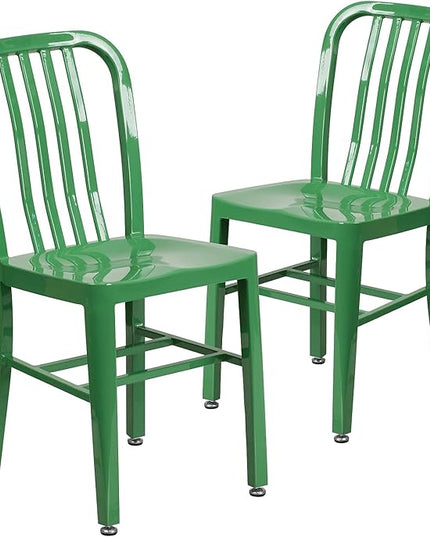 Flash Furniture Gael Commercial Grade 2 Pack Green Metal Indoor-Outdoor Chair - LeafyLoom