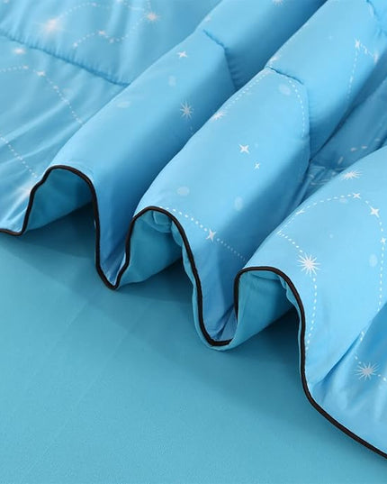 Wowelife Glitter Bedding Set Twin Comforter Set for Girls 5 Pieces Blue Galaxy Comforter Set Twin Bed Set Bed in a Bag with Sheets Comfortable and Breathable for Kids - LeafyLoom