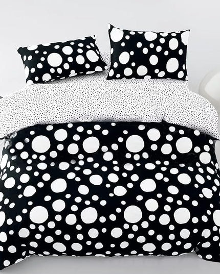 White Polka Dots Comforter Twin Black White Dots Print Reversible Gingham Twin Bedding Comforter Set Boys Girls Black White Bed Sets Soft 3Pcs Twin Comforter Sets - LeafyLoom