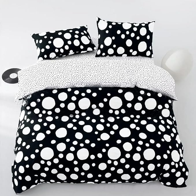 White Polka Dots Comforter California King Black White Dots Print Reversible Gingham Cal King Bedding Comforter Set Boys Girls Black White Bed Sets Soft 3Pcs Cal King Comforter Sets - LeafyLoom