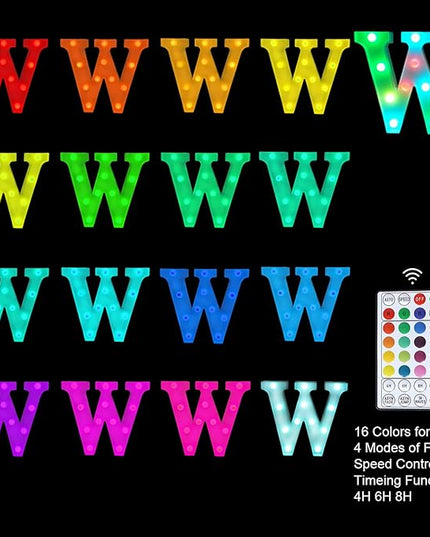Colorful Letter LED Lights, 16 Colors Changing LED Marquee Letter Lights, Dimmable Night Lights for Wedding, Birthday, Holiday, Party, Bar, Christmas Decoration,Dorm Room Decor Multicolor W - LeafyLoom