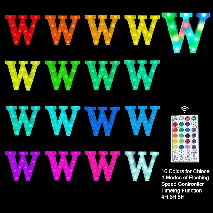 Colorful Letter LED Lights, 16 Colors Changing LED Marquee Letter Lights, Dimmable Night Lights for Wedding, Birthday, Holiday, Party, Bar, Christmas Decoration,Dorm Room Decor Multicolor W - LeafyLoom